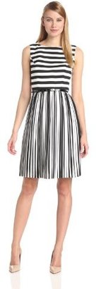 Adrianna Papell Women's Stripe-Chiffon Pleated Dress