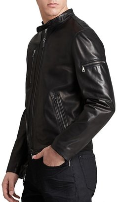 John Varvatos Collection Short Zip Leather Jacket