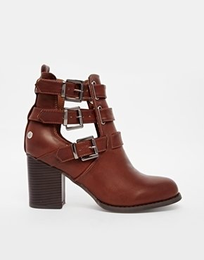 Blink Buckle Heeled Ankle Boots - Brown