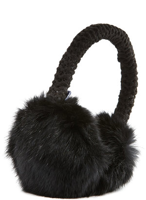Hat Attack Rabbit Fur Knit Earmuffs, Black