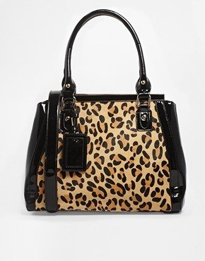 Dune Structured Bag With Leopard Panel - Black