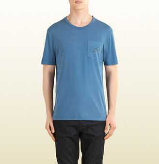 Gucci Blue Cotton Jersey Pocket T-Shirt