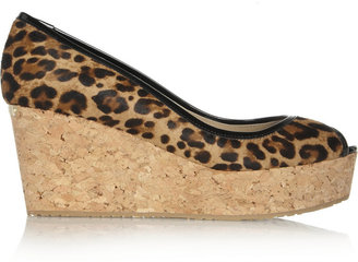 Jimmy Choo Parley leopard-print calf-hair wedge sandals