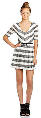 Jodi Kristopher V-Neck Striped Knit Dress