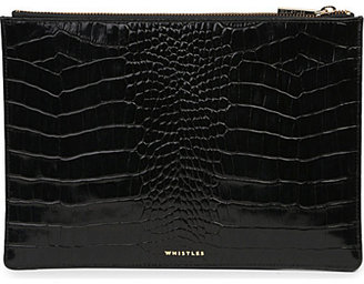 Whistles Medium shiny croc-embossed leather pouch
