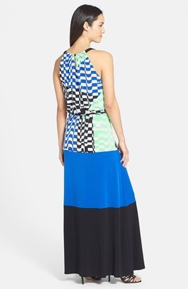 Maggy London Colorblock Print Matte Jersey Maxi Dress
