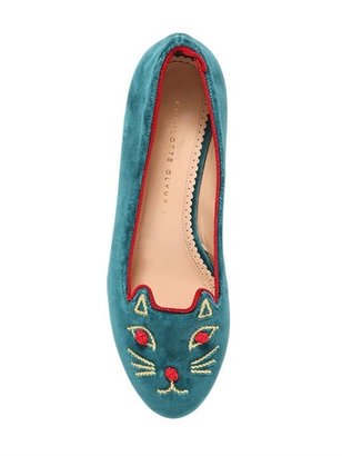 Charlotte Olympia 10mm Knot A Kitty Velvet Loafers