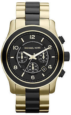 Michael Kors Runway  Chronograph Black Gold Tone Mens Watch MK8265