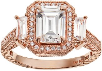 Cubic Zirconia 10k Rose Gold Tiered Rectangle Ring