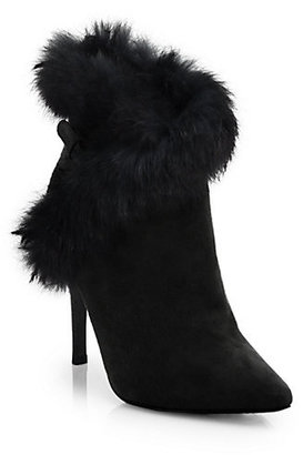 Alice + Olivia Denyson Fur-Trim Suede Ankle Boots