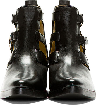 Toga Pulla Black Leather Carved Hardware Ankle Boots