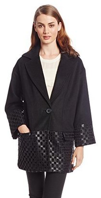 Catherine Malandrino Women's Helena Coat with Faux-Leather Embroidery