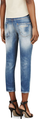DSquared 1090 Dsquared2 Blue Cool Girl Faded & Patched Cropped Jeans