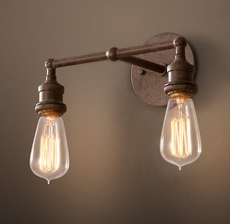 Restoration Hardware 20th C. Factory Filament Bare Bulb Double Sconce - Weathered Rust