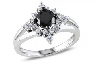 Ice 1/2 CT Black Diamond TW and 2/5 CT TGW White Sapphire Silver Fashion Ring