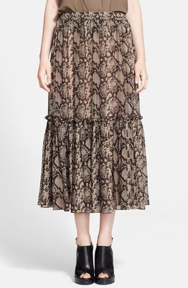 Michael Kors Python Print Ruffled Chiffon Peasant Skirt