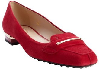 Tod's red suede square toe loafers