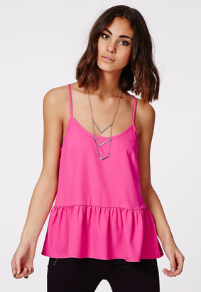 Missguided Dropped Peplum Cami Top Hot Pink