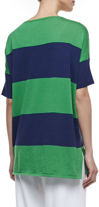 Joan Vass Striped Boxy Sweater, Navy/Emerald