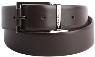 Ferragamo dark brown leather engraved logo buckle classic belt