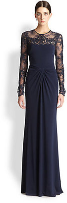 David Meister Lace-Insert Gown
