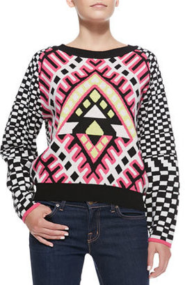 Mara Hoffman Checked Printed Knit Pullover Sweater