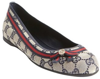 Gucci navy and red and brown guccissima canvas wen strip detail flats