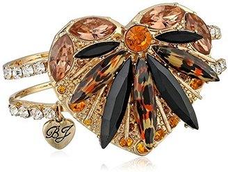 Betsey Johnson Women's Hollywood Glam Leopard Heart Hinged Bangle Bracelet Leopard Bangle Bracelet One Size
