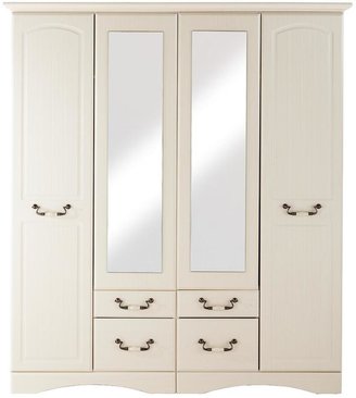 Consort Furniture Limited New Avanti 4-Door, 4-Drawer Mirrored Wardrobe - Vintage White