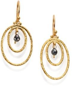 Gurhan Hoopla Black Diamond & 24K Yellow Gold Drop Earrings