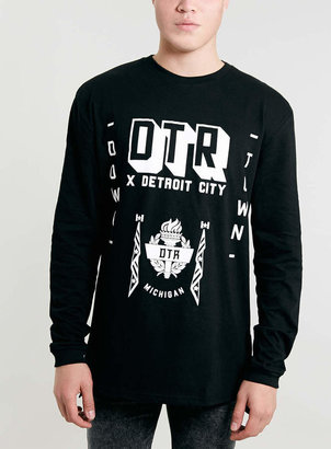 Topman Black Long Line Detroit Long Sleeve T-Shirt