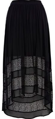 River Island Black lace insert raised front maxi skirt