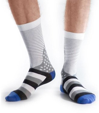 Friskybox Socks Small Dots And Striped Socks - Wht/Grey/Blue