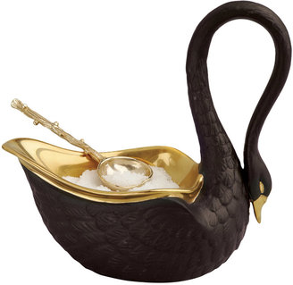 L'OBJET Swan Salt Cellar & Gold Plated Spoon - Black