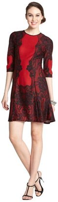 Taylor red and black stretch printed three-quarter sleeve dress