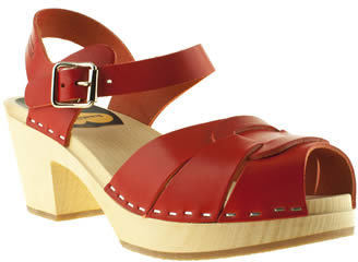 Swedish Hasbeens womens red peep toe high sandals