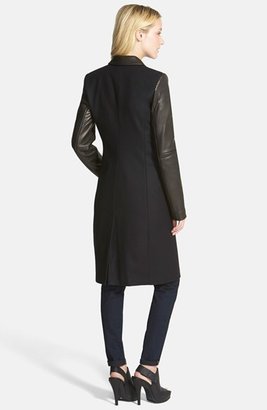 MICHAEL Michael Kors Long Leather & Wool Blend Coat