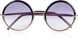 Cutler and Gross Leather-trimmed round-frame metal sunglasses