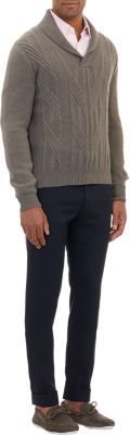 Barneys New York Shawl-Collar Aran Sweater-White