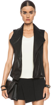 Vince Asymmetric Leather Linen-Blend Vest in Black