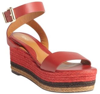 Fendi red leather and jute espadrille sandals