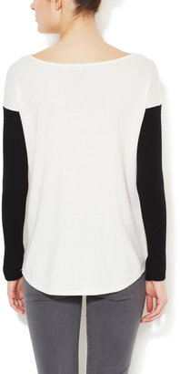 Central Park West Ribbed Crewneck Sweater with Chiffon Back