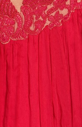 Tadashi Shoji Lace Inset Pleated Silk Chiffon Gown