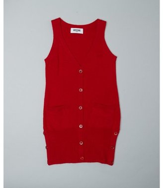 Moschino KIDS red button front sleeveless cardigan sweater
