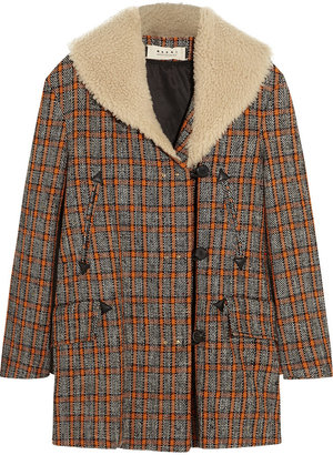 Marni Shearling-trimmed checked wool-blend coat