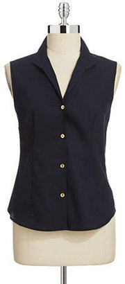 Jones New York Collection Sleeveless Button Front Shirt-NAVY-12