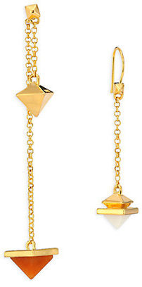Eddie Borgo Peach Aventurine & White Agate Pyramid Pendulum Asymmetrical Earrings