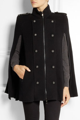 Balmain Pierre Leather-trimmed wool and cashmere-blend cape