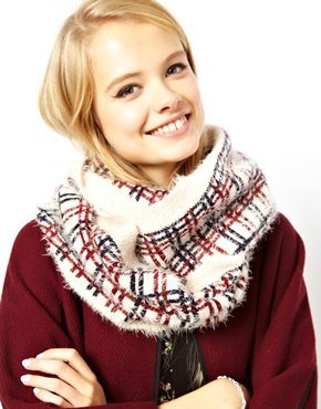 ASOS Check Fluffy Knit Snood - Red