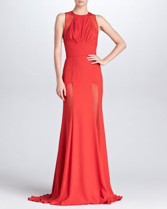 Elie Saab Sheer-Panel Evening Gown, Crimson